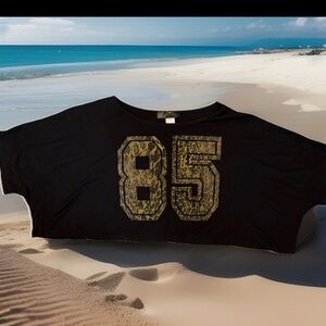 Black Cropped Top with Gold 85 Graphic
